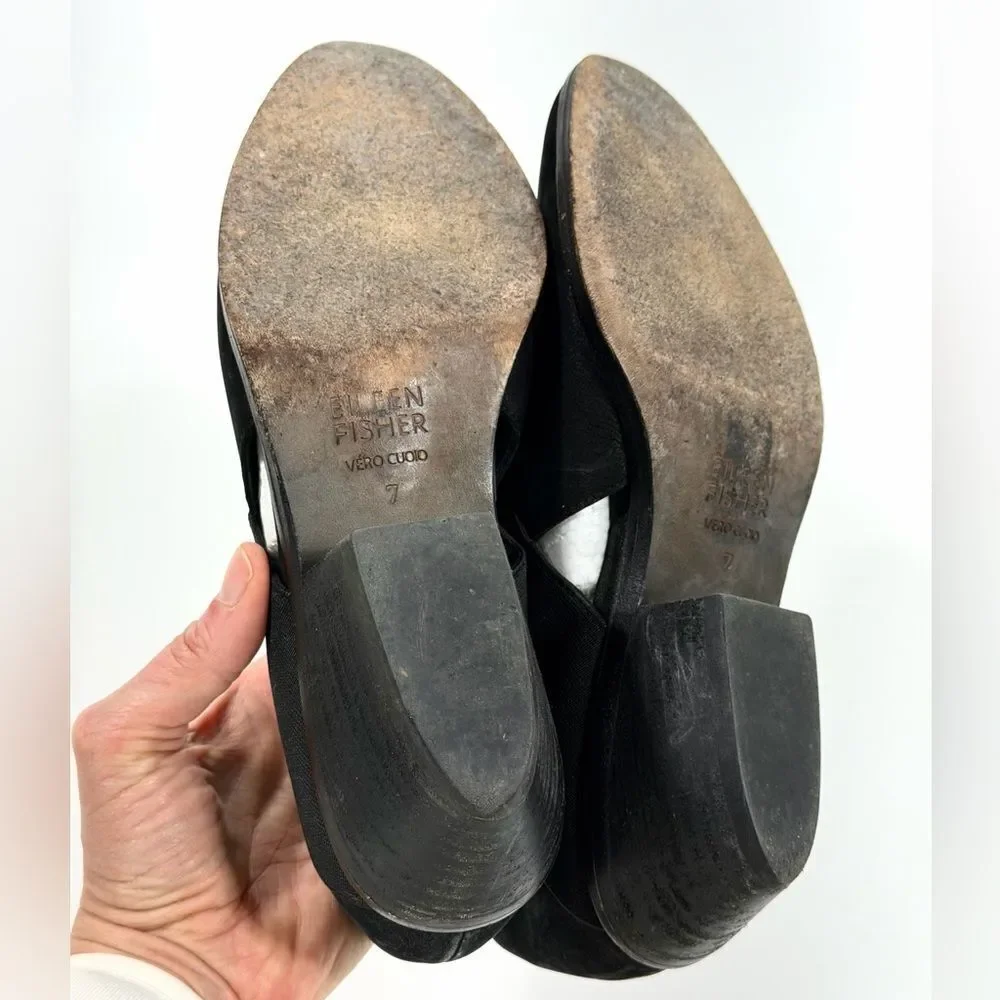 Eileen Fisher Black Suede Leather stretch bootie 7